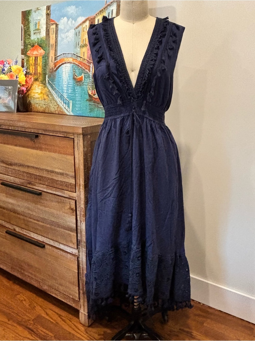 Cupshe Deep Navy V-Neck High-Low Midi Dress